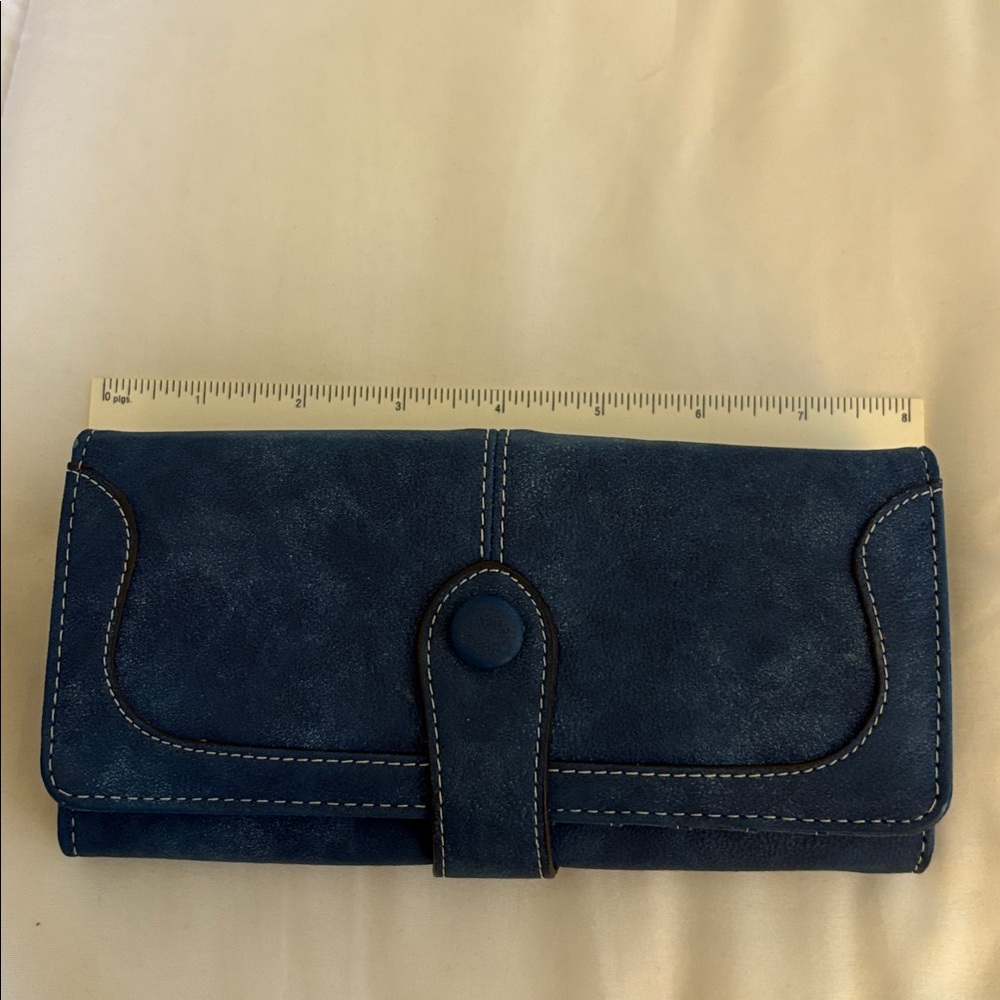 Navy Blue Suede Wallet with Curved Flap - Picture 7 of 7